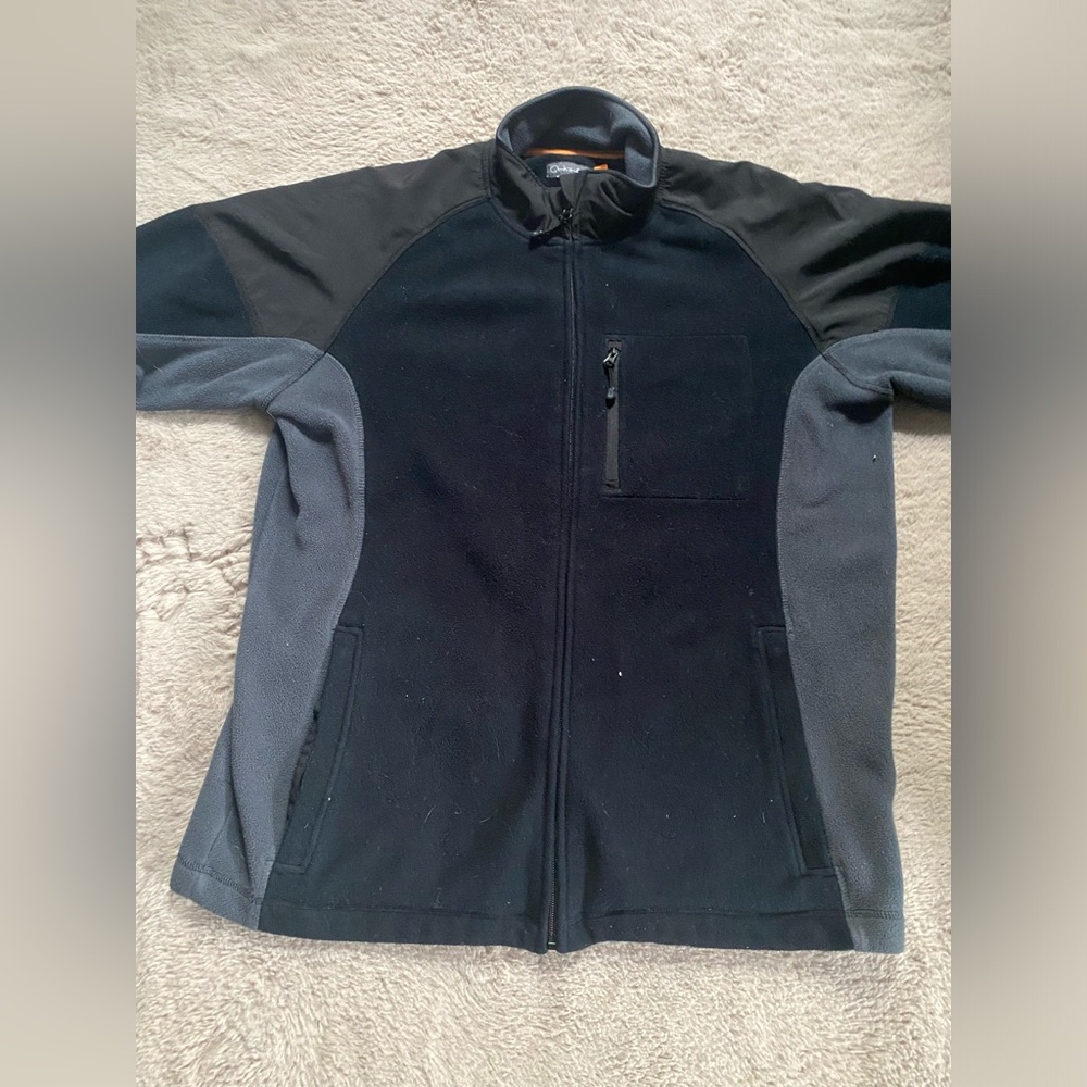 QUIKSILVER Jacket Men's Size XL Full Zip POLAR FLEECE Black Gray Logo Pockets